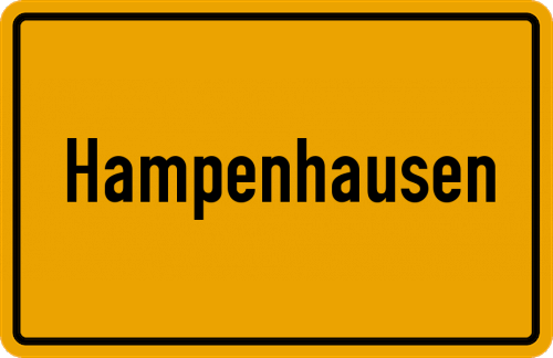 Ortsschild Hampenhausen, Kreis Warburg, Westfalen