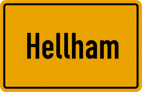 Ortsschild Hellham, Rott