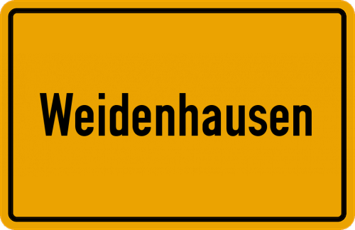 Ortsschild Weidenhausen, Kreis Wittgenstein