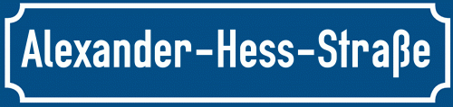 Straßenschild Alexander-Hess-Straße zum kostenlosen Download