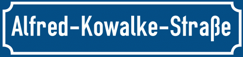 Straßenschild Alfred-Kowalke-Straße zum kostenlosen Download