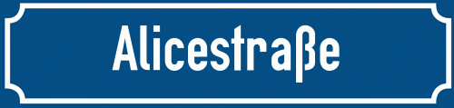Straßenschild Alicestraße zum kostenlosen Download
