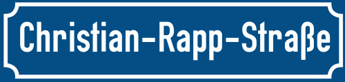Straßenschild Christian-Rapp-Straße zum kostenlosen Download