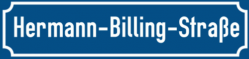 Straßenschild Hermann-Billing-Straße zum kostenlosen Download