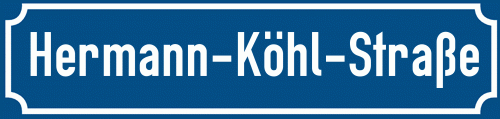 Straßenschild Hermann-Köhl-Straße zum kostenlosen Download