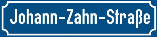Straßenschild Johann-Zahn-Straße zum kostenlosen Download
