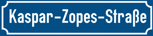 Straßenschild Kaspar-Zopes-Straße zum kostenlosen Download