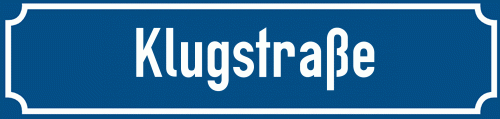 Straßenschild Klugstraße zum kostenlosen Download