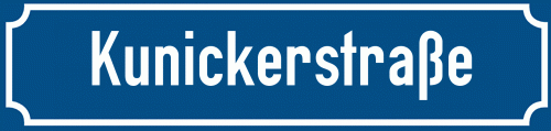 Straßenschild Kunickerstraße zum kostenlosen Download